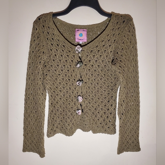 Unif Garden Sweater Crotchet Flower Button Size M - Picture 4 of 10